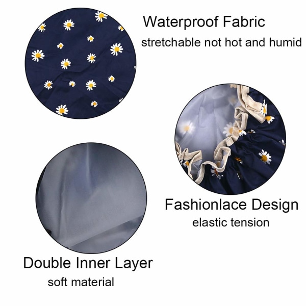 Dusjhette, badehette for kvinner, vanntett og justerbar, dobbeltlags dusjhette Navy blue+Light green+Olive Green