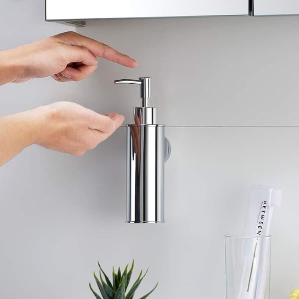 Väggmonterad, tvåldispenser i 304 rostfritt stål, för inredning (Rund, Silver)
