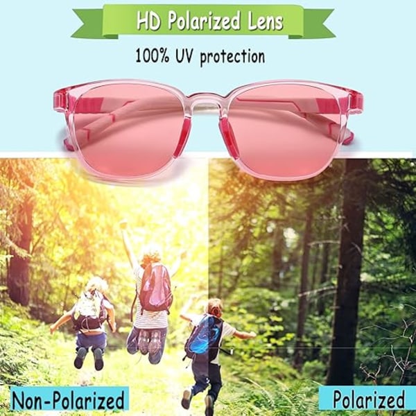 Barn Skidglasögon Polariserad - Solglasögon för Barn Flexibel Ram för Pojkar Flickor Småbarn Ålder 3-8 (rosa)