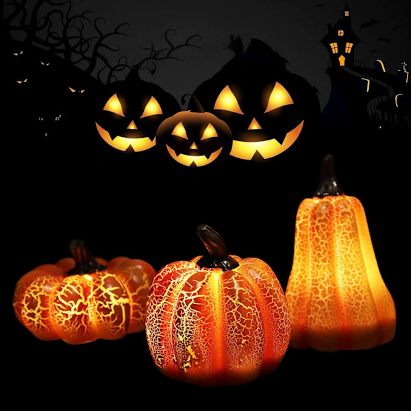 Halloween Græskar LED, 3 Styk Græskar Lanterne, Halloween Græskar Lys, Halloween Græskar Lys, Thanksgiving Lysende 3D Græskar Efterår.