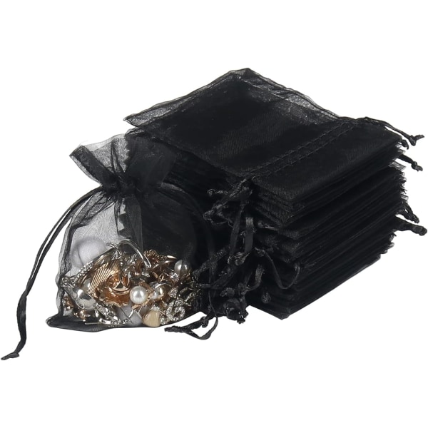 Svarta organza presentpåsar, 100 st 8x10 cm små smyckespåsar i mesh Partyfavoritpåsar med dragsko för bröllop Baby shower jul