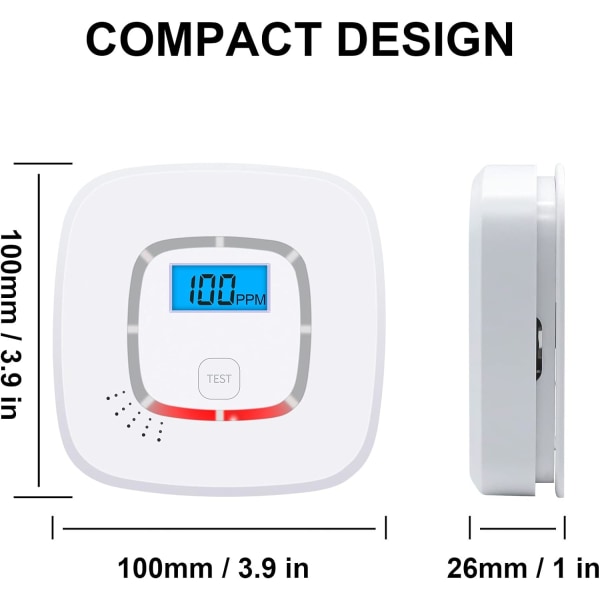 Hiilimonoksidi (CO) -ilmaisin, joka toimii paristoilla, sertifioitu 52091, hiilimonoksidi -ilmaisin digitaalisella näytöllä