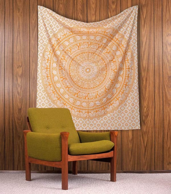 Bohemisk Mandala Tapestry Roséguld Bomull Väggbonad med Boho Elefantdesign för Sovrum, Sovsal, Heminredning 130x150 cm