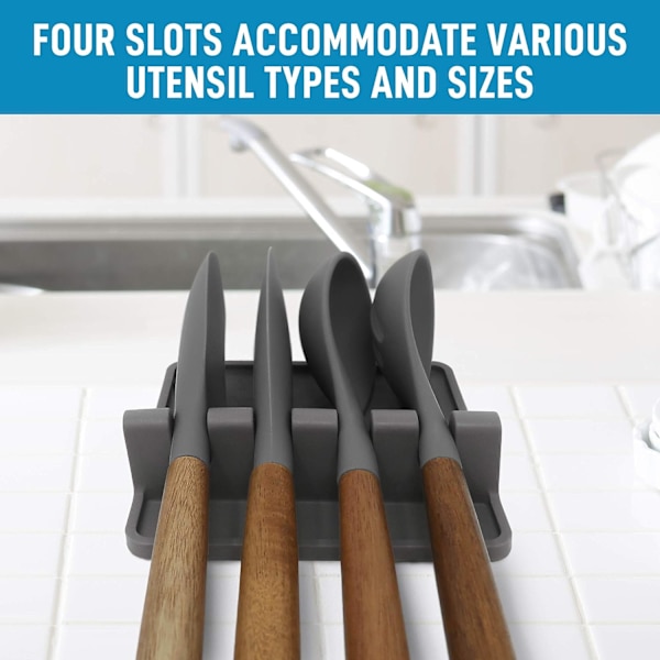 Silikonespatelholder med drypbakke til flere redskaber, varmebestandig, BPA-fri skeholder og skeholder