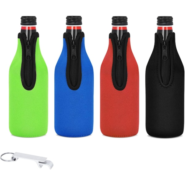 4-pack ölkylare med dragkedja, extra tjock neoprenisolerad hylsa (4-pack, multi)