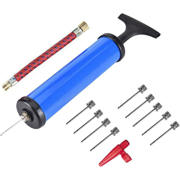 Oppustelig boldpumpe med 10 stk. nåle og 1 stk. ventiladapter 1 stk. luftslange（blå）