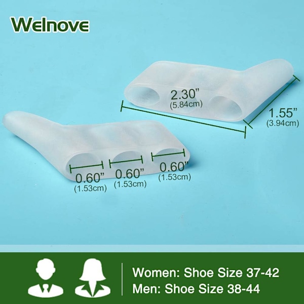 8 stk gel pinky tåseparator, tre-hulls gel tåseparatorer for krøllete pinky tær, overlappende tå, blemmer, smertelindring fra friksjon