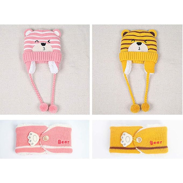 Söt stickad mössa och halsduk set för babypojkar och flickor, höst vinter varm ullhalsduk mössa beanie