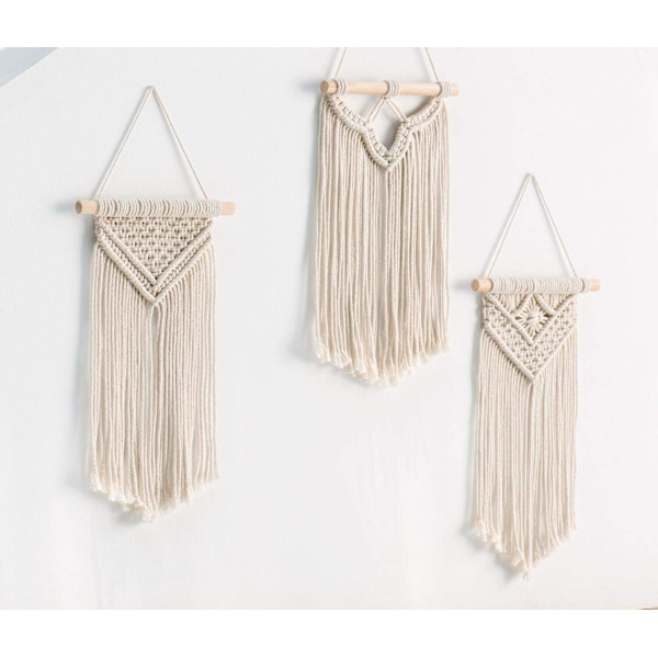 Liten Macrame Väggbonad, 3-Pack Konstvävd Väggdekor Boho Hem Chic Dekoration 8\"Bx 14\"L