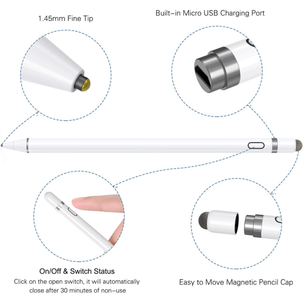 Stylus Pen Kompatibel med iOS&Android Touch Screens, Blyant til iPad med Dobbelt Touch Funktion, Genopladelig Stylus