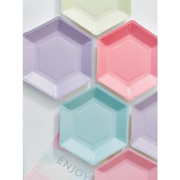 Talking Tables Pack med 12 (18 cm) engångstallrikar i hexagonform i färgat papper