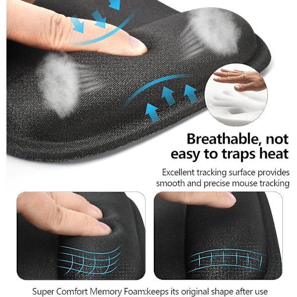 Musematte med håndleddsstøtte, Memory Foam, sklisikker gummibase, ergonomisk musematte