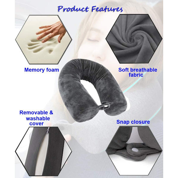 Twist Memory Foam Rejsepude Nakke,Hage,Skulder,Lænd og Benstøtte til Voksen Flyrejsepude (Sort)