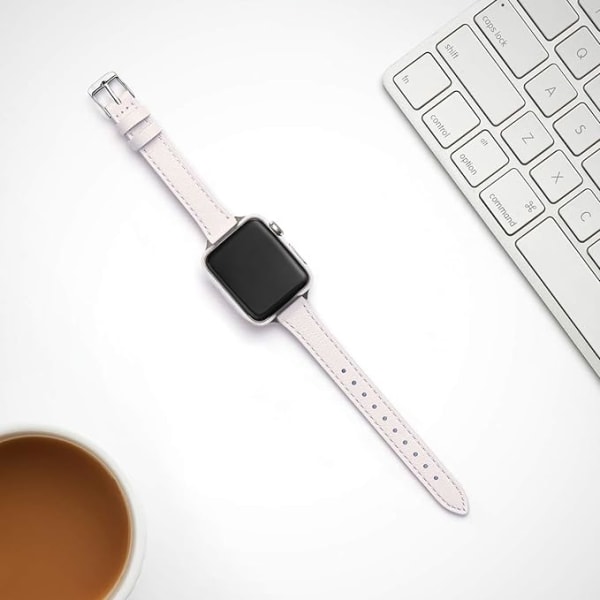 Kompatibel med Apple Watch-rem 38mm 40mm 41mm, ekte lærrem-erstatning, slank og tynn rem for iwatch Series 6/5/4/3/2/1, SE (hvit)