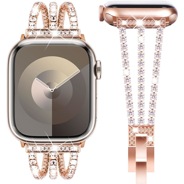 Kompatibel med Apple Watch-rem 42mm 44mm 45mm 49mm, kvinder glitrende krystal bling armbånd remme udskiftningsbånd, bling rosaguld 42/44/45/49MM