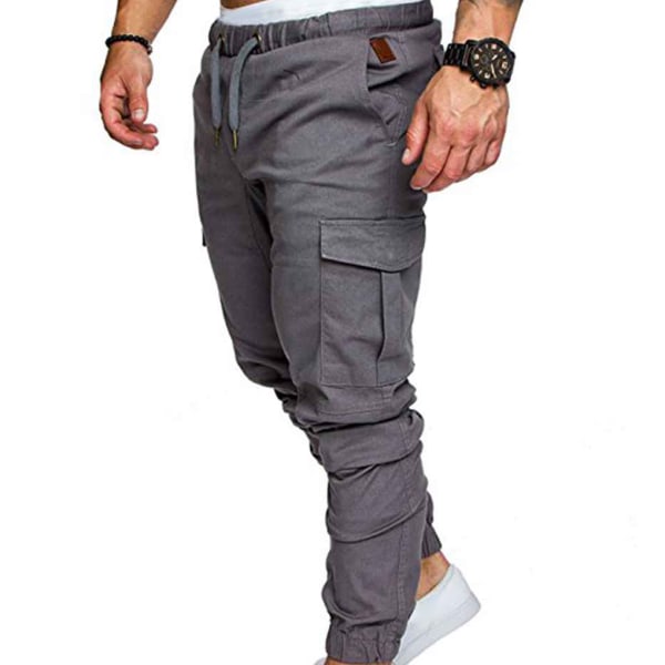 Herr Pocket Byxor Casual Elastisk String Mode långbyxor - Light Grey XL