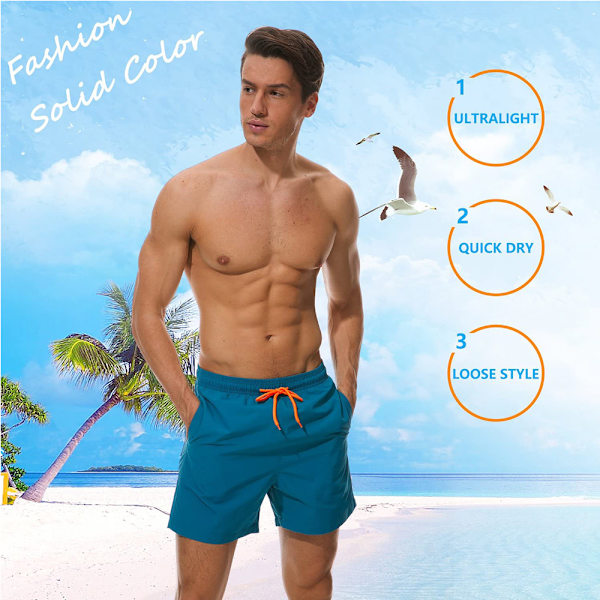 Miesten uimahousut Quick Dry -rantashortsit taskuilla. Sky Blue