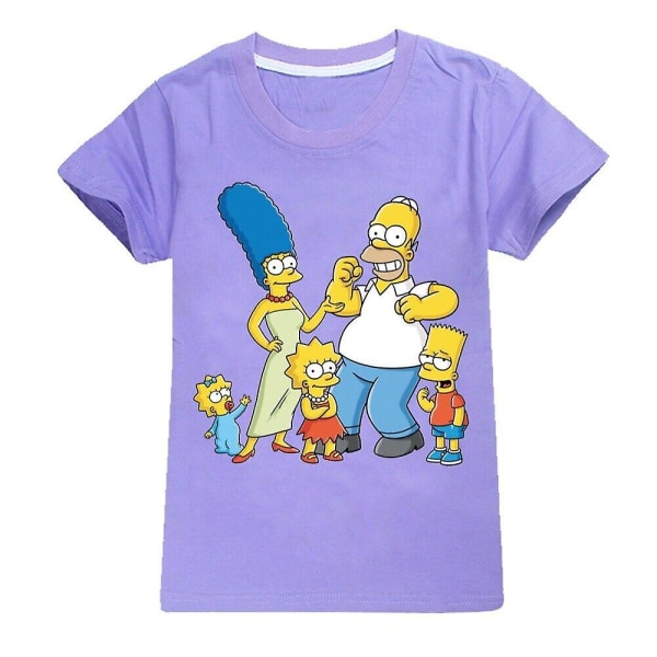 Barn Pojkar Flickor The Simpsons Print Casual Kortärmad T-shirt i bomull Top Tee - Purple 140CM 8-9Y