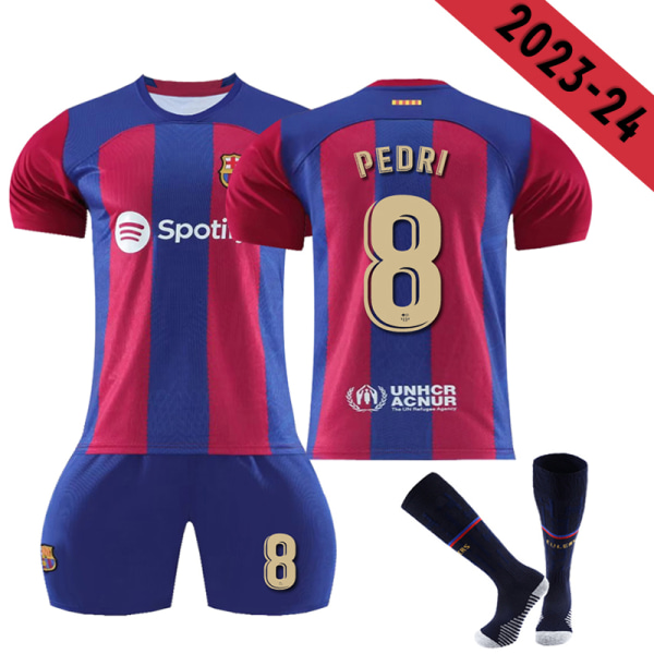 23-24 Barcelona Home Børnefodboldtrøje W Z X nr 8 Pedri 6-7years