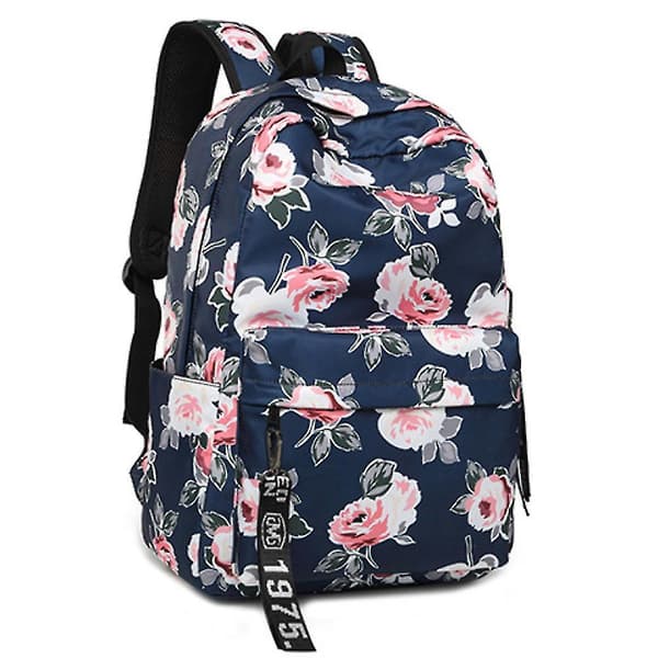 Blommor mönster skolryggsäck . Navy Blue