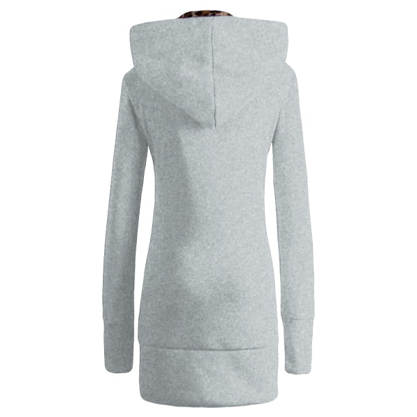 Talvi naisten hupullinen paksutettu plus fleece leopardi takki / Gray 2xl