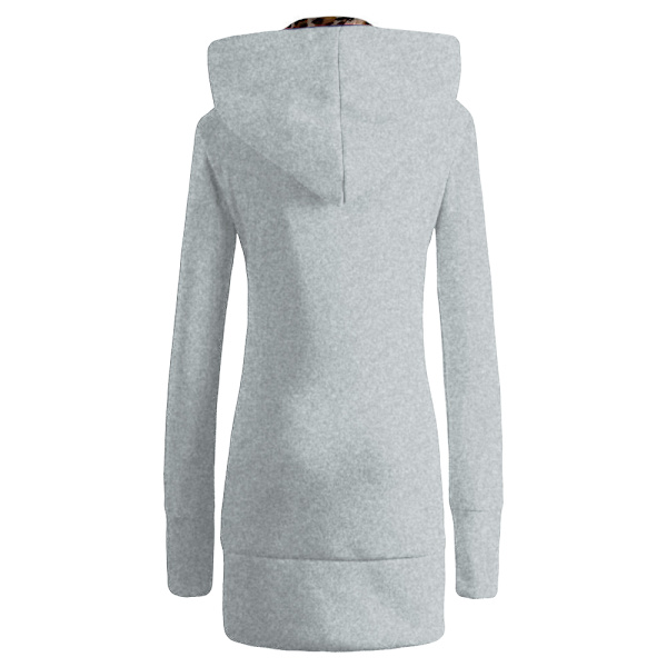 Vinter Dame Hette Thickened Plus Fleece eopard genserjakke -1 Gray L