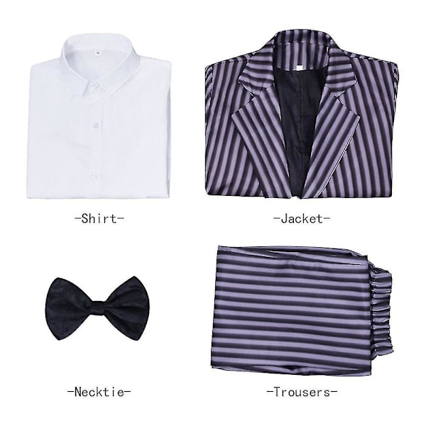 Onsdag Gomez Addams dräkt Randig kostym för män Halloween karnevalsfest förklädnad för vuxna barn Z y 2XL