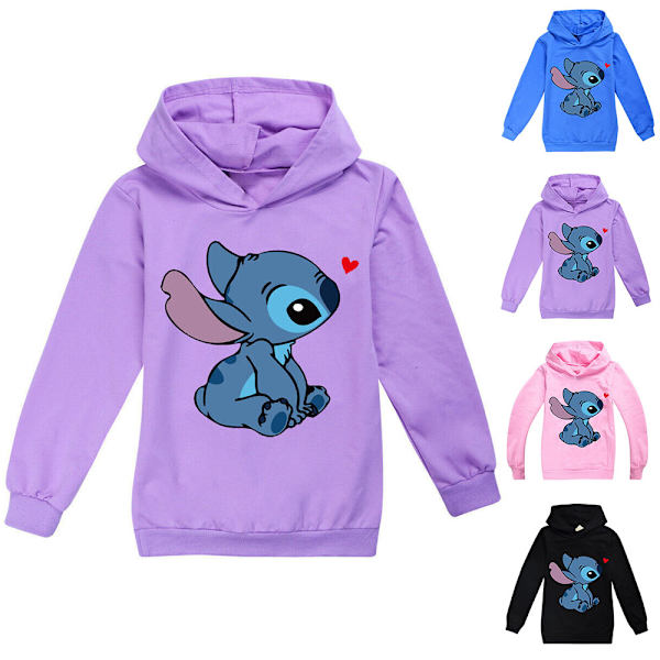 Børn Lilo Stitch Hættetrøje Pullover Sweatshirt lilla purple 150cm