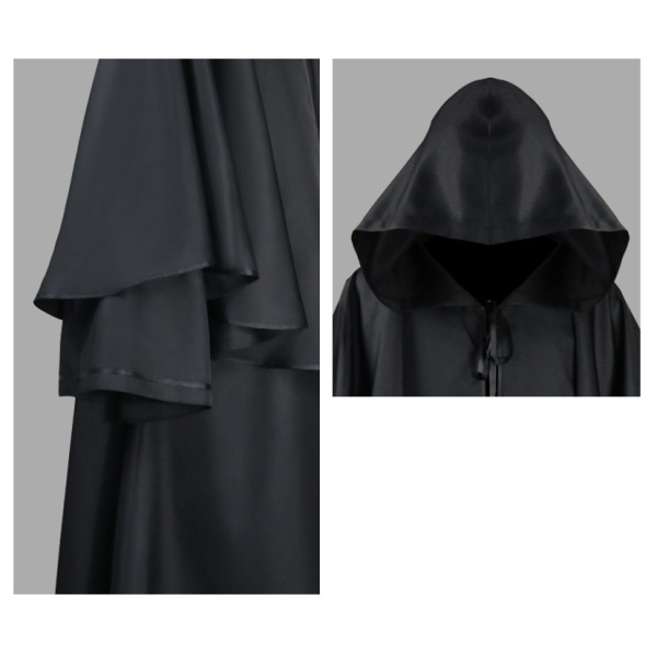 Miesten keskiaikainen hupullinen tunika halloween-cosplay-asuun zy W Z X black S