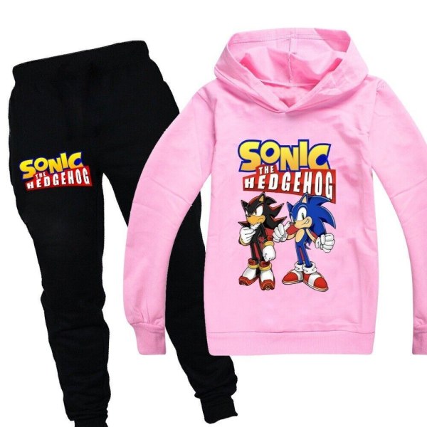 Kid Sonic The Hedgehog Langermede hettegensere Treningsdresser Topper+bukser H Pink 160cm