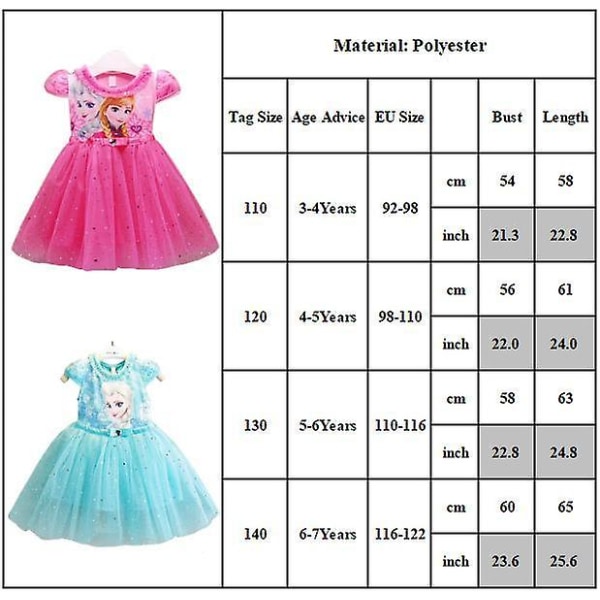 Barn Barn Flickor Disney Cartoon Frozen Elsa Print Kortärmad Sommar Prinsessklänning Tyll Alinjeklänningar vY Pink 56 Years