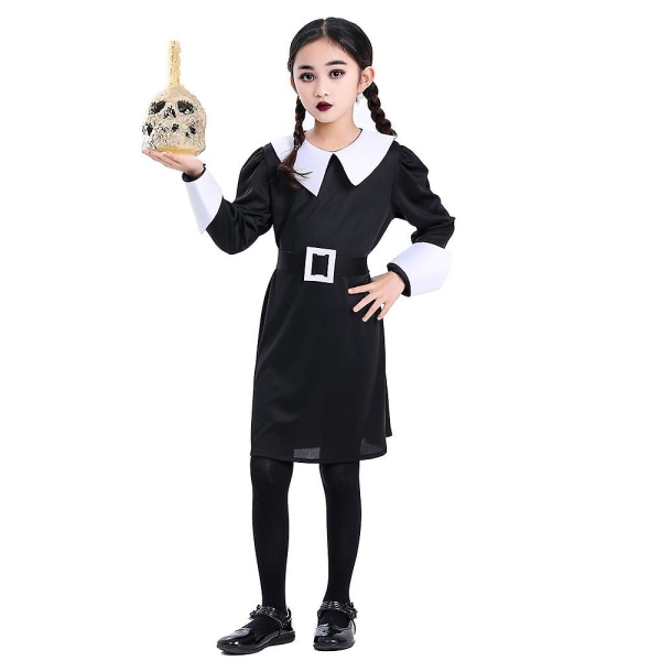 Girls Adams Family Wednesday CosDress Halloween Cosplay Performance Wear W Black L