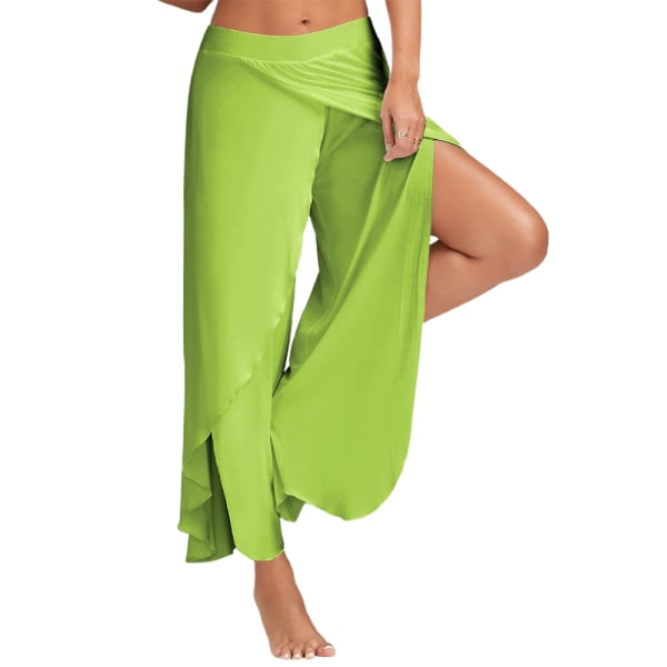 Kvinders højtaljede snoretræk Split lår Bukser med brede ben Bukser vY green XL