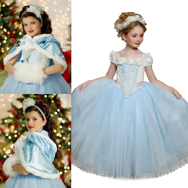 Frozen Elsa Princess Dress med Cape Girl Cosplay Set Z X blue 9-10Years = EU134-140