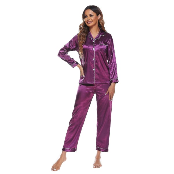 ilky atin naisten kaksiosainen setti: Buttondown Loungewear W Purple S