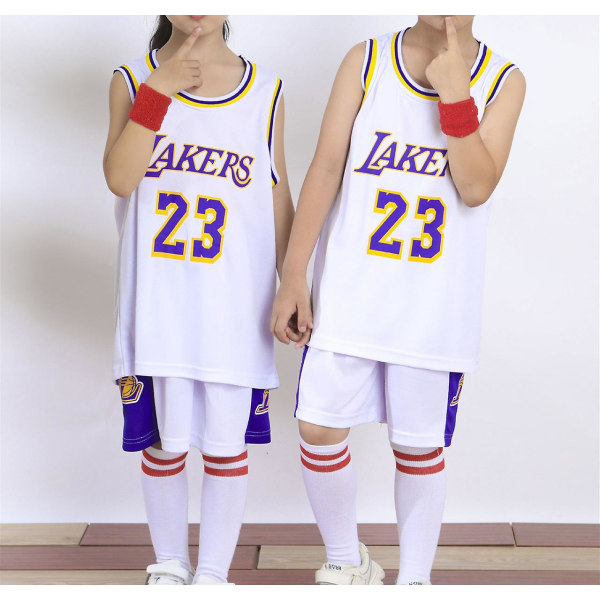 Lakers #23 Lebron James Jersey No.23 Basketball Uniform Set Kids yz White S (120-130cm)