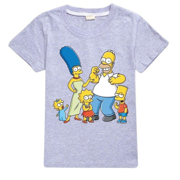 Barn Gutter Jenter The Simpsons Print Uformelt kortermet bomull T-skjorte Topp T-skjorte Z X Grey 150CM 9-10Y