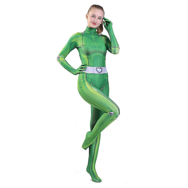 Totally Spies Cosplay kostym för kvinnor och flickor Anime Clover Sam Alex Bodysuit Suit Zentai W Green Kids M