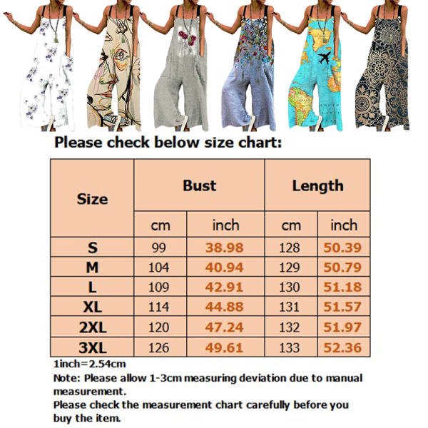 Jumpsuits for kvinner med brede ben Bohemian Long Pants Z X Denim Blue XL