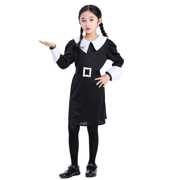 Jenter Adams Family Wednesday Cos Dress Halloween Cosplay Performance Wear Z Black S