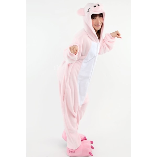 Fancy Cosplay Kostym Onesie Pyjamas Vuxen Nattkläder Pink Pig Z XL