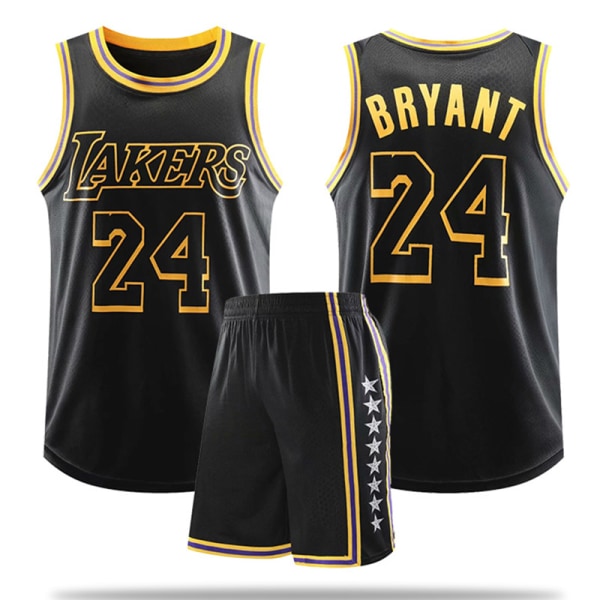 #24 Kobe Bryant Basketballdraktsett Lakers Uniform for Barn Voksne - Svart W XL (165-170CM)