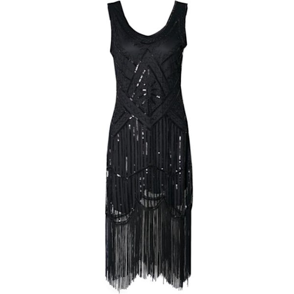 1920 vintage paljettklänning med bankettklänning med dubbade tofs . Black XL