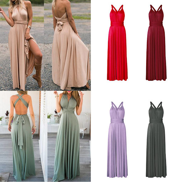 Dambandage Multi Way Wrap Convertible Maxiklänning Brudtärna Z khaki S