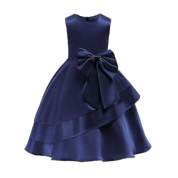 Piger Swing Kjole Bryllup Blomster Børn Aften Fest Elegant Prinsesse kjole-r Navy Blue 8-9 Years