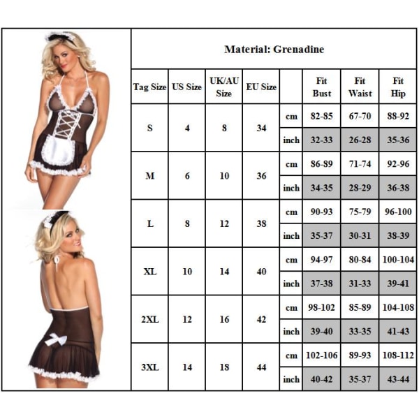 Sexet Lingeri Mesh Cosplay Maid Fancy Dress Erotiske Outfits Sæt H black 2XL