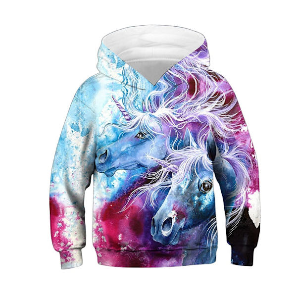 Unicorn Print 2020 Hoodies för barn med lång ärm vY Deep Blue S