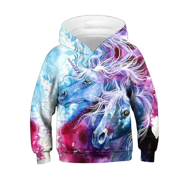 Unicorn Print 2020 langærmede hættetrøjer til børn Z X Light blue S