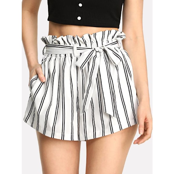Damer med casual sommarshorts med elastisk midja . White Black