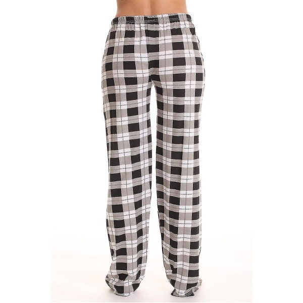 Pyjamasbyxor för kvinnor med fickor, mjuka flanellrutiga pyjamasbyxor för kvinnor black S